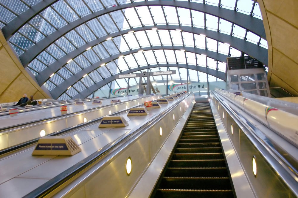 Escalators at Canary Wharf, London